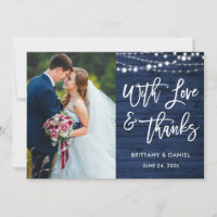 Brush Script Rustic Blue Wood Love Merci Mariage