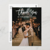 Brush Script Trouwfoto Bedankt Modern Briefkaart (Voorkant / Achterkant)