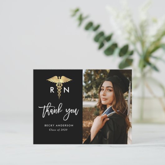 Brush script verpleegschool afstuderen dank u briefkaart (Staand voorkant)