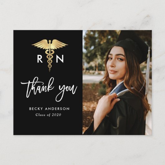 Brush script verpleegschool afstuderen dank u briefkaart (Voorkant)