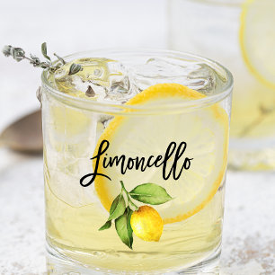 Brush Script Waterverf Lemon Limoncello Glass Whisky Glas