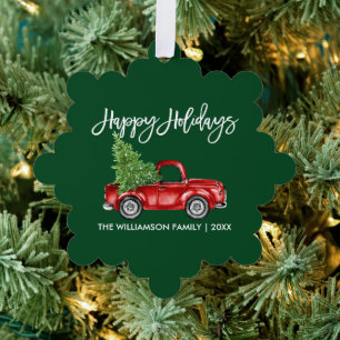 Brush Script Waterverf Truck Green Holiday Ornament Kaart