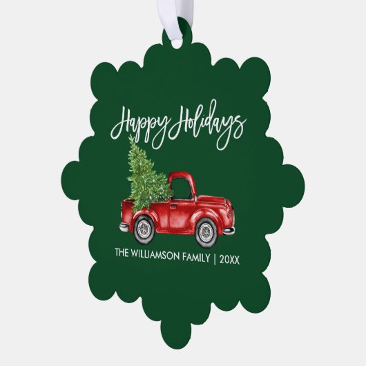 Brush Script Waterverf Truck Green Holiday Ornament Kaart (Links)