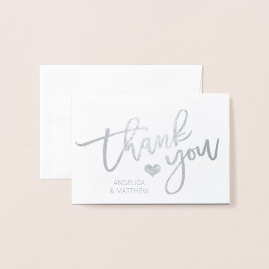 Brush Stroke Zilveren Folie DANK U bruiloft | FOTO Folie Kaarten (Voorkant met envelop)
