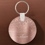 Brushed metal rose Gold Pink Glitter Monogram<br><div class="desc">Rose Gold - Blush Pink Faux Foil Parties scintillant à étincelles métalliques brossé Monogramme de métal Nom Clés (Porte - clé). Cela rend le cadeau parfait pour 16 ans,  mariage,  douche nuptiale,  anniversaire,  baby shower ou bachelorette pour quelqu'un qui aime le luxe glam et les styles chic.</div>
