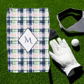 Brushstroke Navy Blue Preppy Plaid Monogram Golfhanddoek
