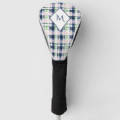 Brushstroke Navy Blue Preppy Plaid Monogram Golfheadcover (Voorkant)