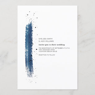 Brushstroke Speckle Blue Minimalist Modern Wedding Kaart