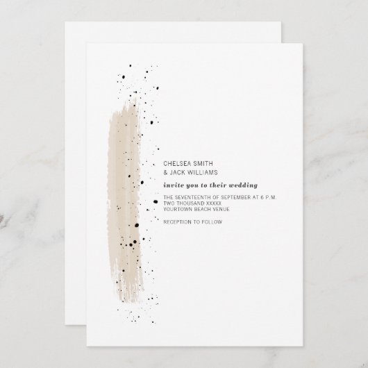 Brushstroke Speckle Pink Minimalist Modern Wedding Kaart (Voorkant / Achterkant)