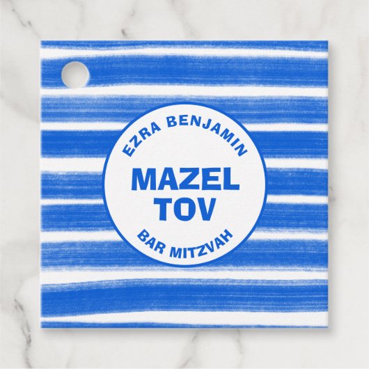 Brushstrokes Stripes Blauw Custom Bar Bat Mitswa Bedankjes Labels (Voorkant)