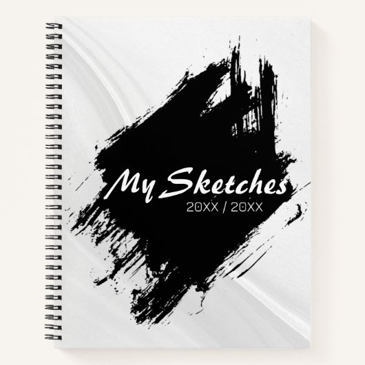 Brushy zwart & wit spiraal schetsboek notitieboek (Voorkant)