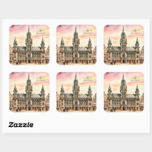 Brussel België Aquarel Grote Markt Vierkante Sticker