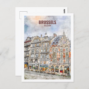 Brussel België Beroemde Reis Waterverf Briefkaart