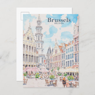 Brussel België Gouache Schilderillustratie Reizen Briefkaart
