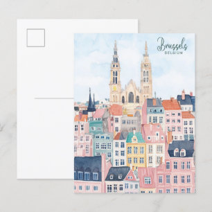 Brussel België Gouache Schilderillustratie Reizen Briefkaart