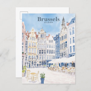 Brussel België Gouache Schilderillustratie Reizen Briefkaart