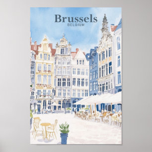 Brussel België Gouache Schilderillustratie Reizen Poster