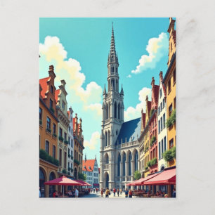 Brussel België Gouache Verf Illustratie Reizen Briefkaart