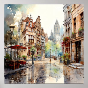 Brussel België Reizen Waterverf Kunst Print