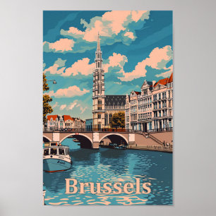 Brussel België Retro Reisillustratie Poster