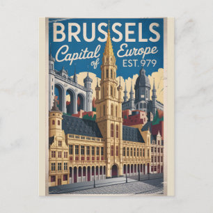 Brussel België Retro Silhouette Stadslandschap Rei Briefkaart