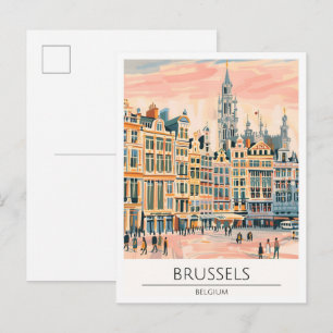 Brussel België Vintage Kunst Illustratie Reizen Briefkaart