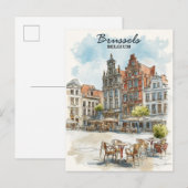 Brussel België –  Waterverf Cityscape Briefkaart (Voorkant / Achterkant)