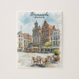 Brussel België – Waterverf Cityscape Legpuzzel