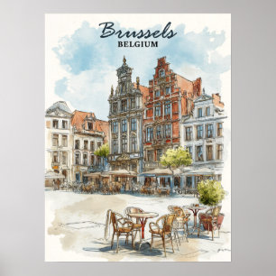 Brussel België –  Waterverf Cityscape Poster