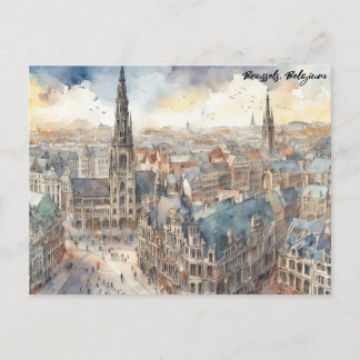 Brussel België Waterverf schilderij Panorama Uitzi Briefkaart