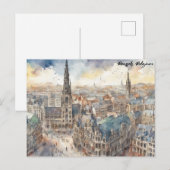 Brussel België Waterverf schilderij Panorama Uitzi Briefkaart (Voorkant / Achterkant)