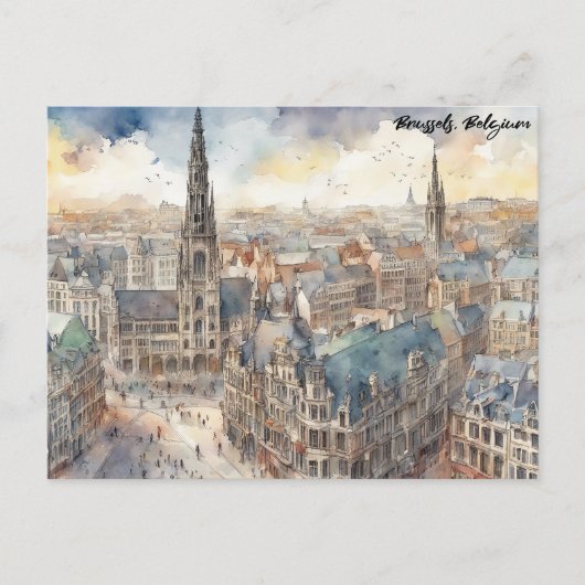Brussel België Waterverf schilderij Panorama Uitzi Briefkaart (Voorkant)