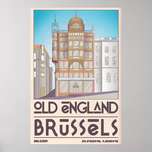 Brussel Stad Poster Gestileerd Straatbeeld (Voorkant)