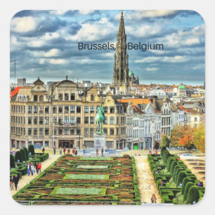 Brussels, België stadsgezicht foto Vierkante Sticker