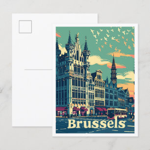 Brussels België Vintage Reisillustratie Briefkaart