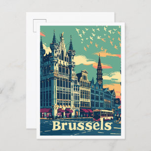 Brussels België Vintage Travel Illustration Briefkaart