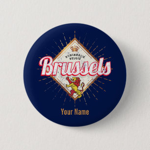 Brussels Europe Capital Belgium Retro Lion Ronde Button 5,7 Cm
