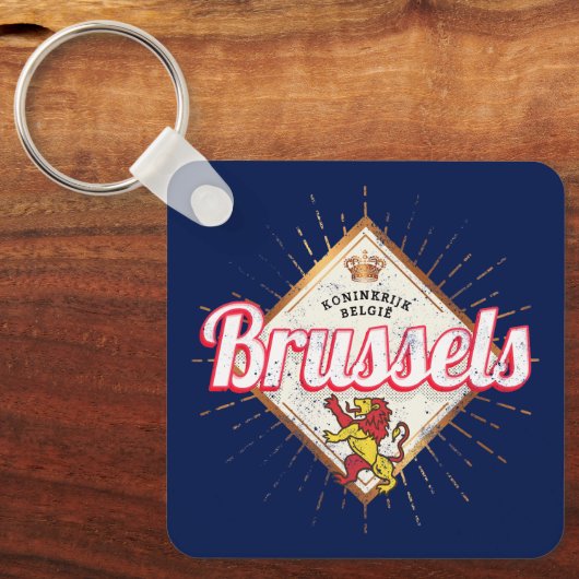 Brussels Europe Capital Belgium Retro Lion Sleutelhanger (Voorkant)