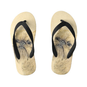 Brussels Griffon Painting - Cute Original Dog Art Kinder Teenslippers