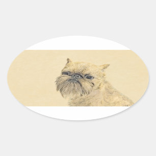 Brussels Griffon Painting - Cute Original Dog Art Ovale Sticker