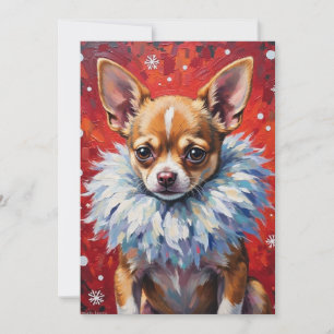 Brutale Chihuahua-hond in pluizige winterkraag Feestdagenkaart