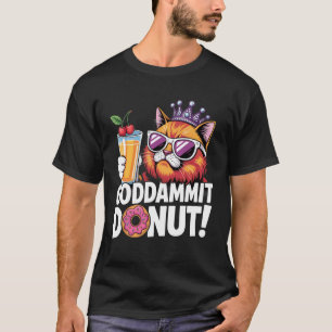 Brutale Kat Cocktail met Zonnebril Drank en Donut T-shirt