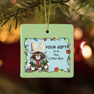 Brutale Kerstkat Humor Maine Coon Groen Grappig Keramisch Ornament