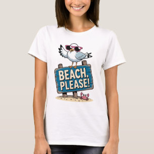 Brutale Meeuw Strand Alsjeblieft Roze Retro T-shirt