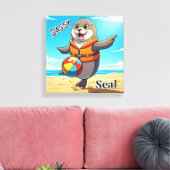 Brutale Zeehond | Mooie Cartoon Kunst voor Kinderk Canvas Afdruk (Insitu (Woonkamer))