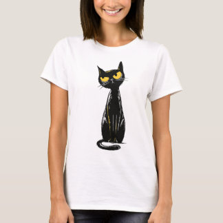 Brutale Zwarte Kat - Chagrijnige Gele Ogen Illustr T-shirt
