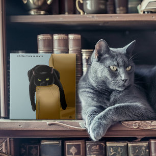 Brutale Zwarte Kat Grappige Vermoeide Humor Blauw Tegeltje