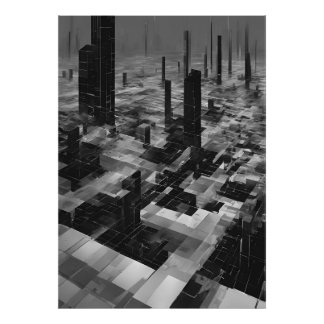 Brutalist Cybercity Monochrome Architectuur Foto Afdruk
