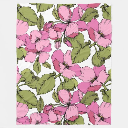 Bruto boho botanisch floraalroze groen fleece deken (Voorkant)