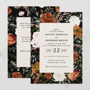Brutobruine terracotta floral bruiloft kaart